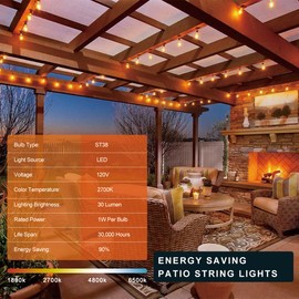 Kawaya Outdoor String Lights 100 FT LED Patio Lights with 50+2 Shatterproof Vintage Edison Bulbs 2700K Dimmable IP65 Waterproof Outside Hanging Lights for Yard Porch Deck Balcony Bistro Cafe Party