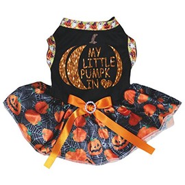 Petitebelle Puppy Clothes Dog Dress My Little Pumpkin Black Top Pumpkin Tutu, small, Black