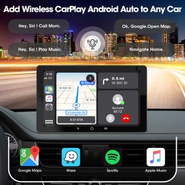 CarPlay Screen Portable Car Stereo - Wireless Android Auto Bluetooth Car Radio - 7 Inch QLED Display Steering Wheel Control Mirrorlink GPS Navigation