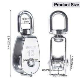 AuInLand 304 Stainless Steel Single Pulley Block M15 Wire Rope Crane Pulley Block Small Pulley Lifting Hanging Wheel, 20 PCS