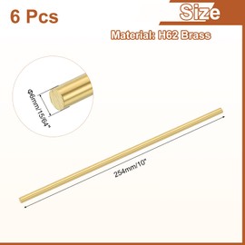 uxcell 6 Pcs 15/64"(6mm) Dia Brass Solid Round Rod, 10"(254mm) Length H62 Brass Lathe Bar Stock Round Brass Rod for DIY Crafts Industry Construction