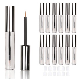 COSIDEA 12 tubos vacíos de plástico plateado de 10 ml para delineador de ojos, frascos de embalaje, botella que contiene delineador de ojos, aplicador de cepillo para polvo para el crecimiento de pestañas DIY
