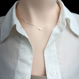 Very Tiny Delicate and Dainty Sterling Silver Cube Choker Necklace, Cube Layering Necklace for Women, Dainty Minimalist Necklace, 15 inches plus 2 inch extender