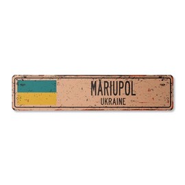 MARIUPOL Ukraine Vintage Plastic Street Sign Ukrainian Flag City Country Road Wall Gift | Indoor/Outdoor | 18" Wide