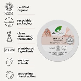 Dr Organic Skin Calm Probiotic Recovery Mask, For Redness, Dry, Sensitive & Irritable Skin, Restore Moisture, Dermatologically Tested, Vegan, Cruelty Free, Paraben & SLS Free, Certified Organic, 100ml