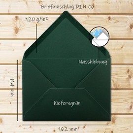 50 envelopes - pine green - DIN C6-114 x 162 mm - envelopes with wet glue without window for greeting cards & invitations - FarbenFroh series