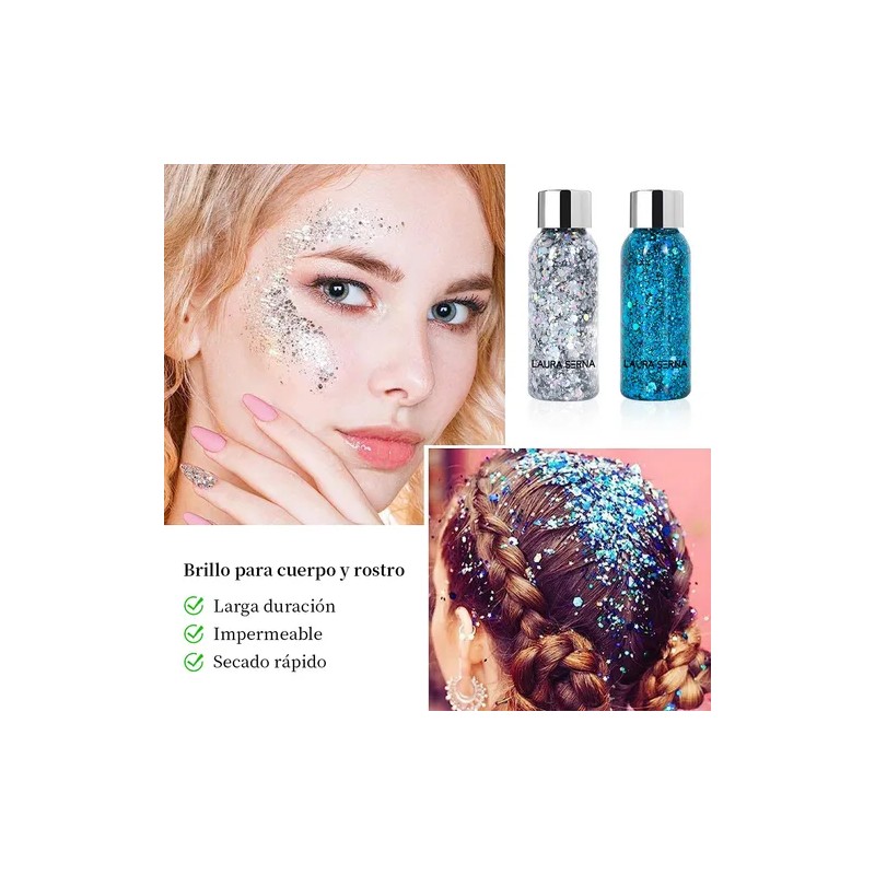 9pz Body Glitter Maquillaje Cabello Cuerpo Brillos Colores