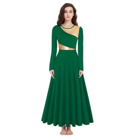 ZYACTU Long Sleeve Praise Dance Dress for Women Metallic Liturgical Worship Dance Costumes Lyrical Costume Church Robe Tag L-Dark Green, Large