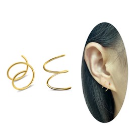 14K Gold Plated Double Twist Hoop Earrings Tiny Spiral Second Hole Earrings Sterling Silver Cartilage Double Hoop Piercing Earrings for Women Trendy