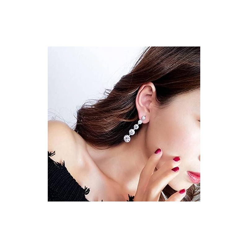 Avance 5 Row Long Earrings, Zirconia, 925 Silver, Women's, Glitter,