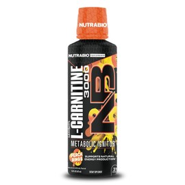 NutraBio – L-Carnitine Liquid Shots – 3000mg – 10mg of Vitamin B-5 – Zero Carbs & Azucar – 31 Servings - Peach Rings - Sin OMG - Sin Gluten