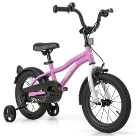 COSTWAY 14 Inch Kids Bike, Children Toddler Bicycle with Training Wheels, Adjustable Seat & Handlebar, Handbrake & Coaster Brake, Reflectors, Bell, Suitable for 3-8 Years Old Boys Girls, Purple