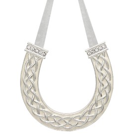 Celtic Design Wedding Horseshoe Good Luck Gift for The Bride On Her Wedding Day, Silver Plated Metal Horse Shoe with Cream Enamel and Diamante Accents
