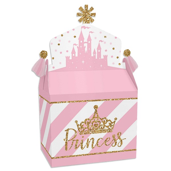 Big Dot of Happiness Little Princess Crown - Treat Box Party Favors - Pink and Gold Princess Baby Shower or Birthday Party Goodie Gable Boxes - Set of 12