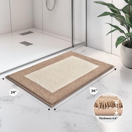 Bathroom Rugs 24" x 36", Non-Slip Extra Soft Absorbent Bath Rugs, Machine Washable Quick Dry Bath Mats for Bathroom Floor, Shower, Bathtub and Sink, Beige & Grayish Brown
