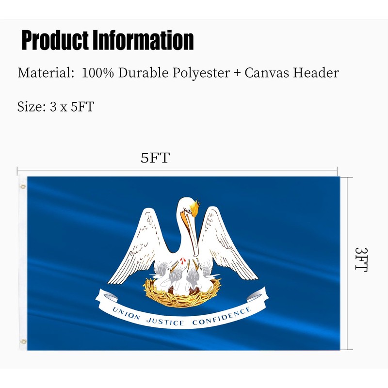 Louisiana State Flag Double Sided 3x5 Outdoor LA State Flag