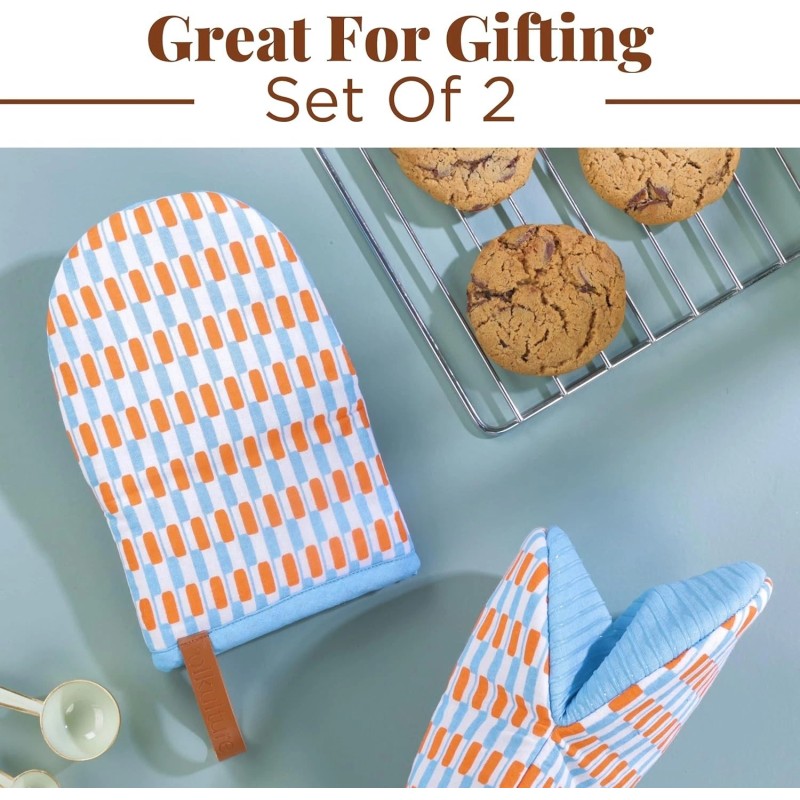 folkulture 1 Pair Short Silicone Oven Mitts, High Heat Resistant