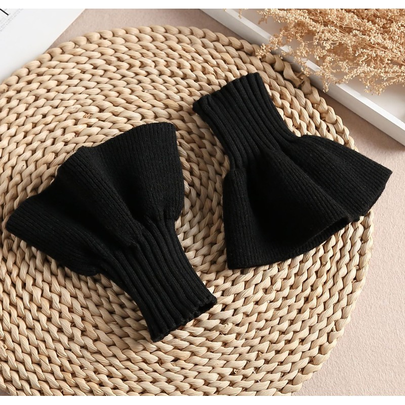 SUZALA Removable Wrist Cuffs False Sleeves for Women Teens, Knitting-black