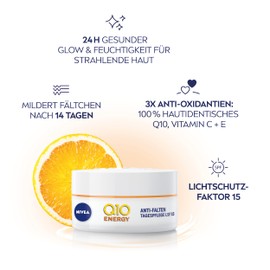NIVEA Q10 Energy Anti-Wrinkle Day Cream SPF 15 (50 ml), Face Cream with 100% Skin-Tide Q10, Vitamin C and Vitamin E, Day Cream Reduces Wrinkles and Provides Firmer Skin