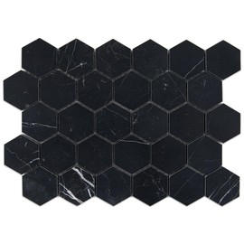 Soulscrafts Marble Mosaic Tile, Black Marquina Marble Tile 2 Inch Hexagon Honed for Kitchen Backsplash Bathroom Wall & Floor Tile 5 Sheets/Box