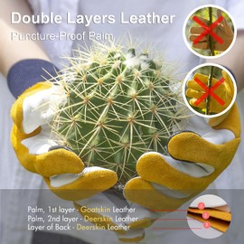 FEISHDEK Cactus Gloves Soft Deerskin Women Gardening Glove Thorn Proof for Cacti Handling (Small - Short Sleeve, Yellow)