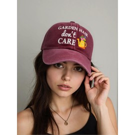Wodeal Garden Hair Don’t Care Hats for Women Mom, Gardening Hat, Adjustable Washed Cotton Gardening Baseball Cap Red