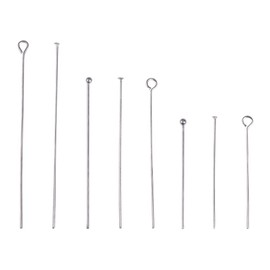 PH PandaHall PH PandaHall 560pcs 8 Styles 304 Stainless Steel Eye Pins 30mm-50mm Head Pins Findings for Earring Bracelet Pendant Jewelry Making, Stainless Steel Color