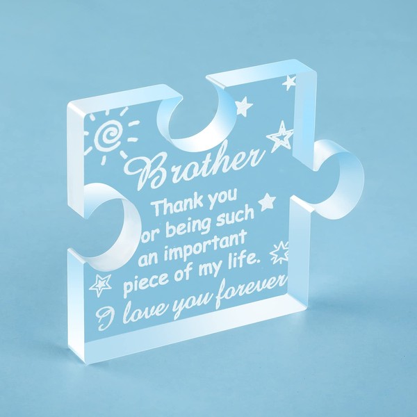 Birthday Gifts for Mum Dad Engraved Acrylic Block Puzzle Mum Brother Wife Sister Birthday Presents My Man Gifts Best Friend Gift Thank You Gift for Birthday Christmas, 3.35 x 2.76 Inch (Brother)