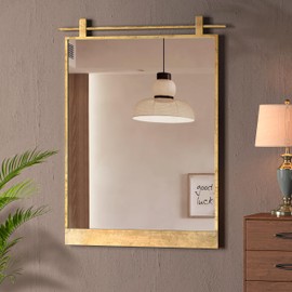 MYTHFUL Gold Vintage Metal Framed Mirror 28X20 Inch Modern Wall Mounted Vanity Mirror Rectangle Decorative Wall Mirror for Bathroom Wall Over Sink with Non-Rusting Iron Metal Framed