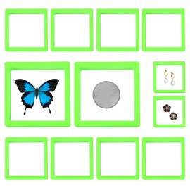 PATIKIL 3D Floating Frame Display Stand, 12 Pack 3.5x3.5 Inch Challenge Coin Display Stand Holder Transparent PE Jewelry Storage Box Floating Display Case, Light Green