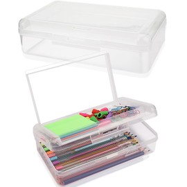 1 caja de lápices de doble capa, caja de lápices de gran capacidad, estuche duro con tapa hermética, estuche de plástico para suministros escolares de oficina, cajas de bolígrafos, organizador de