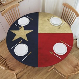 Ykklima Elastic Edged Round Fitted Table Cover - Texas Lone Star State Flag Pattern - Tablecloth Waterproof - Fits Table up 45" - 50" Diameter