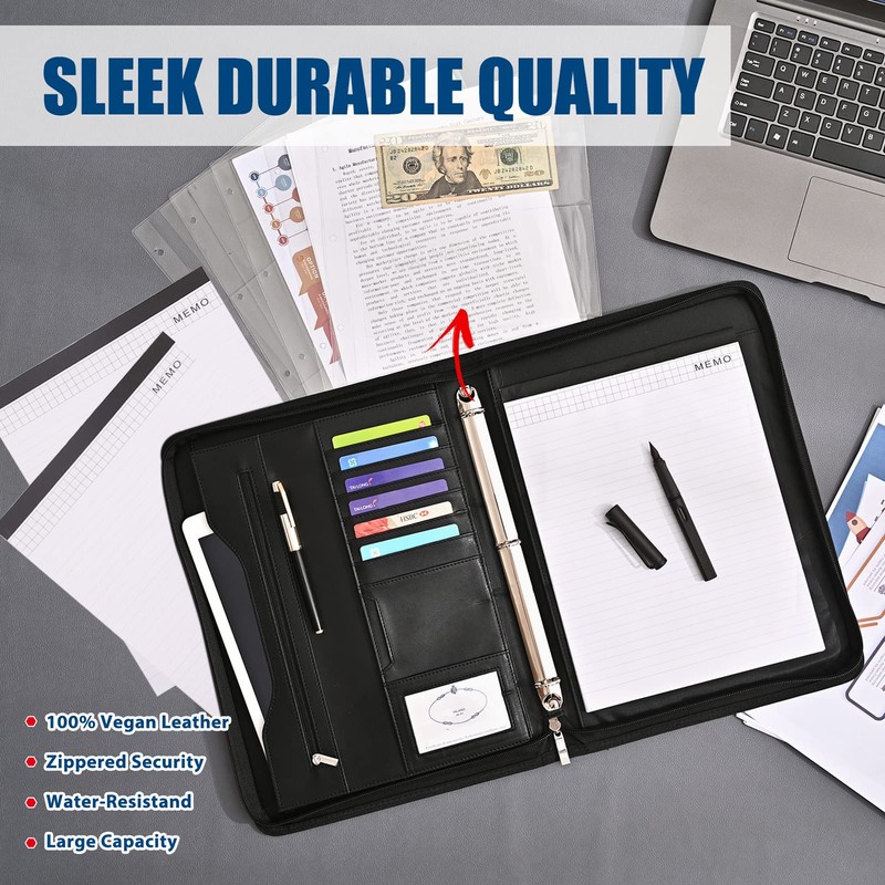 Sbrinnaliao 3-Ring Padfolio Portfolio Binder Organizer,PU Leather Folder Binder Business