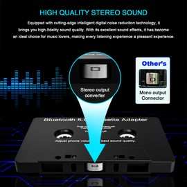 Car Audio Cassette to Aux Adapter,Wireless Cassette Audio Receiver,Tape Player Bluetooth 5.0 Cassette Aux Adapter,Audio Cable Tape Adapter for Car, Phone, MP3 ect. Black