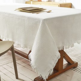 Tablecloth, Natural Texture, White, Brown, Stylish, Solid, 51.2 x 70.1 inches (130 x 180 cm), Northern Europe, Korean, Cotton Blend, Linen Style, Simple, Rectangle, Washable, Table Cover, Cute, Cute