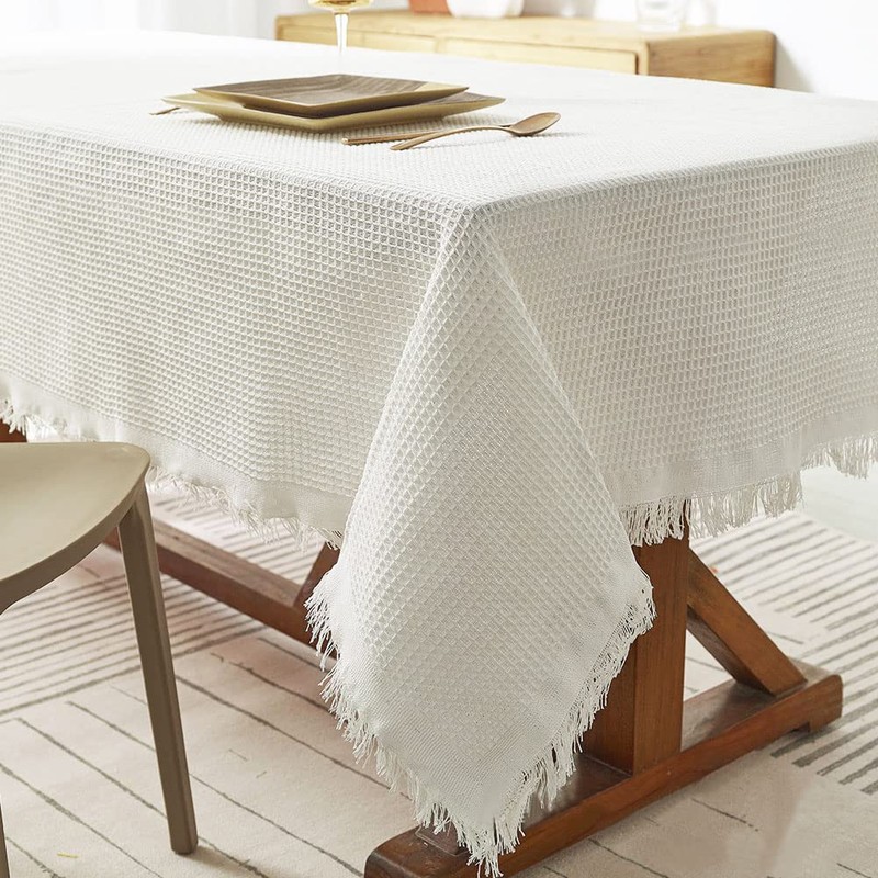 Tablecloth, Natural Texture, White, Brown, Stylish, Solid, 51.2 x 70.1