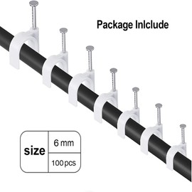 100PCS Round Cable Clips, 6MM Electrical Cable Wall Clip Cable Nail Clips Management, Wire Tidy Clips Pins Cable Tacks for Ethernet, Electrical Cables, Wires
