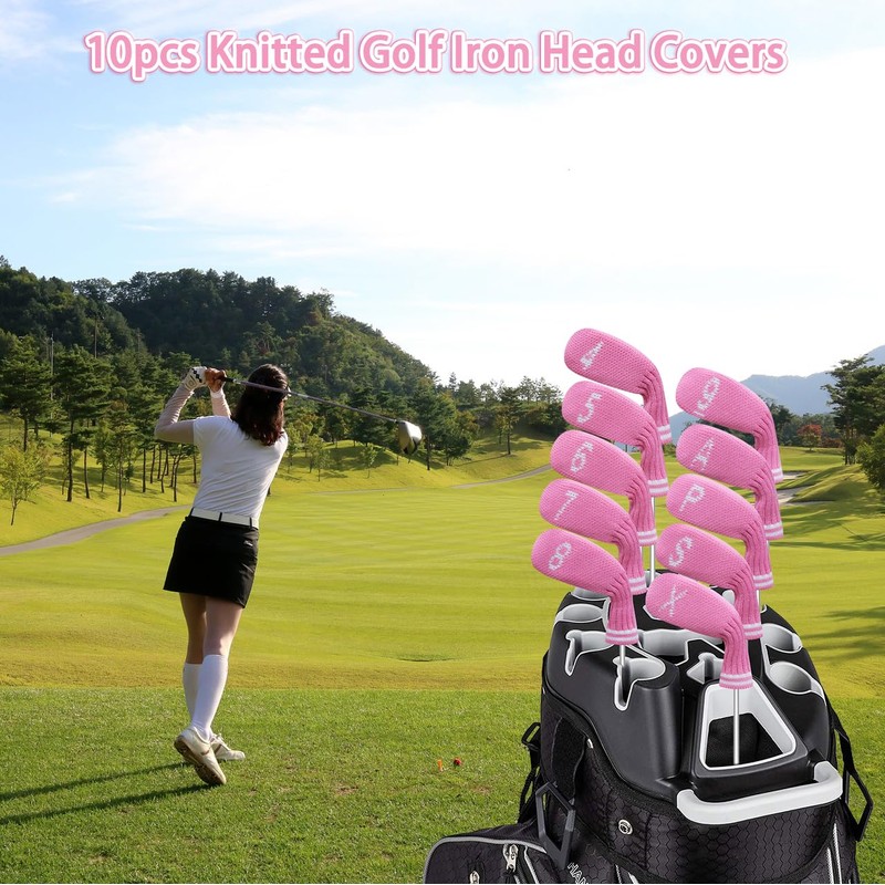 LeFeng 10 Pieces 4-9/A/P/S/X Knitted Golf Iron Head Covers Set