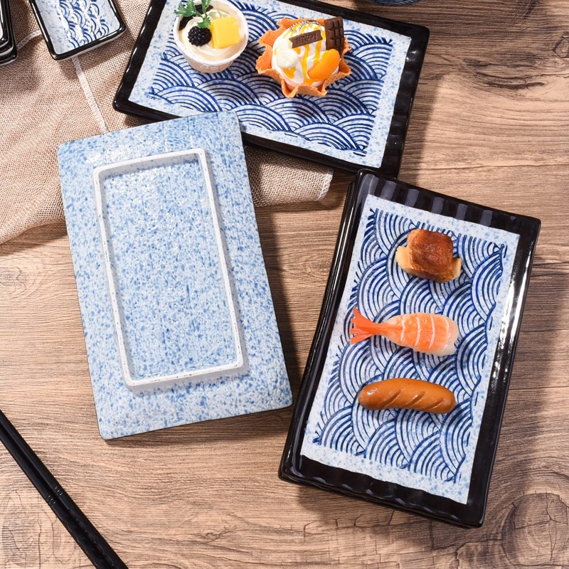 Cerficer Japanese 8 Inch Sushi Plates Blue Wave Cracker Tray