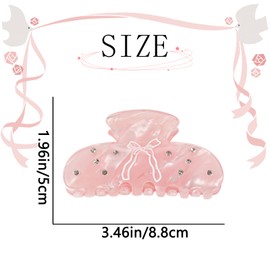 Large Hair Claw Clips for Women Pink Hair Clips with Bow Pattern Rhinestone Claws Strong Hold Jaw Barrettes Pink Acrylic Clamps with Gems Bow Hairpins for Thick Cute Hair Accessories for Styling 1Pcs