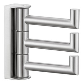 Suyar Bathroom Towel Hook 3 Arms, SUS 304 Stainless Steel Swivel Coat Robe Holder, Towel Hanger Wall Mounted, Brushed Nickel