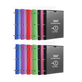 Tashkummy 360° Pivotable 3 Ring Binder, Upgraded Foldable Binders 1 inch 12 Pack, Thin Small Three Ring Binder Fits 8.5" x 11", for Home, School and Office- Black, Purple, Pink, Blue, Green, Red