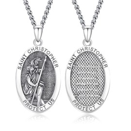 PARYFO St Christopher Necklace for Men 925 Sterling Silver Saint Christopher Pendant Medal Amulet Religious Jewelry Gifts for Men Women with Gift Box