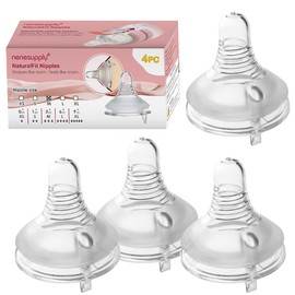 Nenesupply 4pc NaturalFit Feeding Bottle Nipples. Level 3 Flow 3 Size M Nipple for 3 Month+ Babies. Medium Flow Wide Neck Nipple Anti Colic Vented Valve Work with Nenesupply NaturalFit Bottles