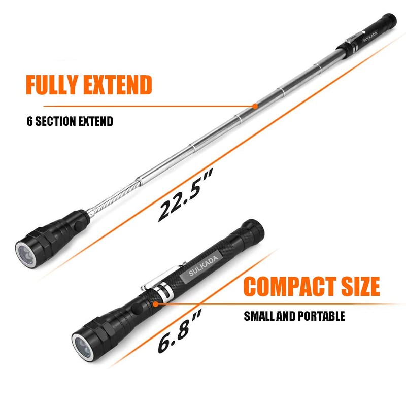 SULKADA LED Magnetic Telescoping Pick up Tool with LED Light,