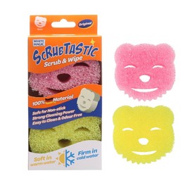 White Magic Scrubtastic Scrub & Wipe Sponge Original 2 Pack – 100% German Material, Dual-Action, Firm in Cold & Soft in Warm, Ergonomic Bear Shape, Scratch-Free, Odour Resistant, Safe for All Surfaces