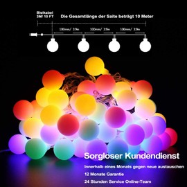 WOWDSGN WOWDSGN Kugel Lichterkette Bunt, 10M 100 LEDs Dimmbar Partylichterkette mit Stecker fr Innen und Au?en, 8 Leuchtmode, Enegiesparend, ideal fr Weihnachten, Hochzeit, Party, Garten