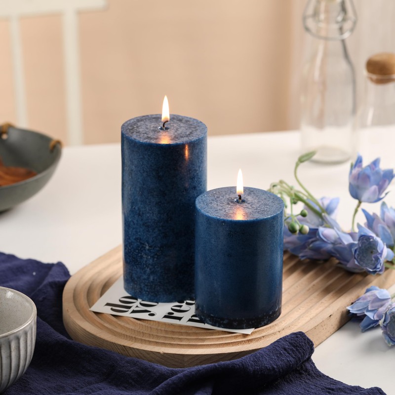 3x4 Inch Navy Blue Pillar Candles Set of 3, Unscented