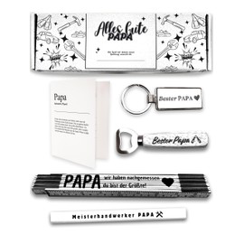 Presentix® Bester Papa Gift Set - with Bottle Opener, Ruler, Pencil and Keyring | Gifts for Dads | Birthday Gift for Men | Best Dad Gifts (Dad White)