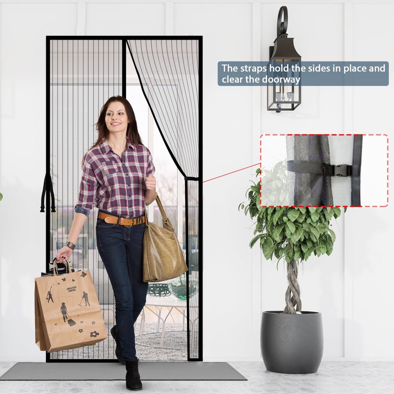 YRH Magnetic Fly Screen Door,Stay Open Option with Buckles,Heavy Duty